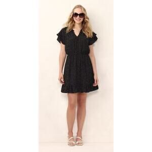 LC Lauren Conrad Women's Ruffle Sleeve Fit & Flare Dress Black Polka Dot Med $50
